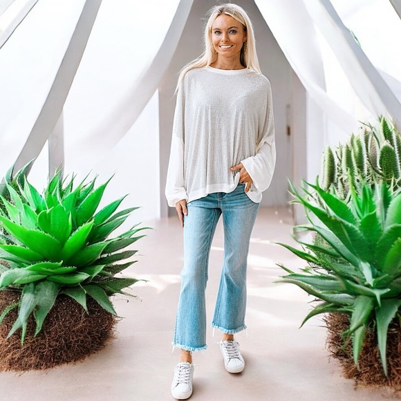 NWT Vocal Ivory Dolman Long Sleeve Rhinestone Top - Picture 3 of 16